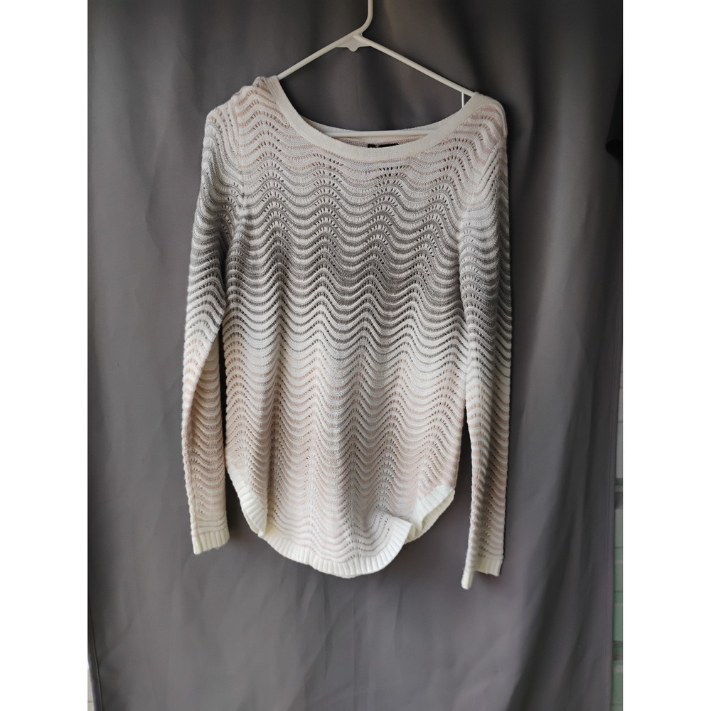 New Directions Ombre Chevron Metallic Knit Sweater Cream Tan Grey Medium